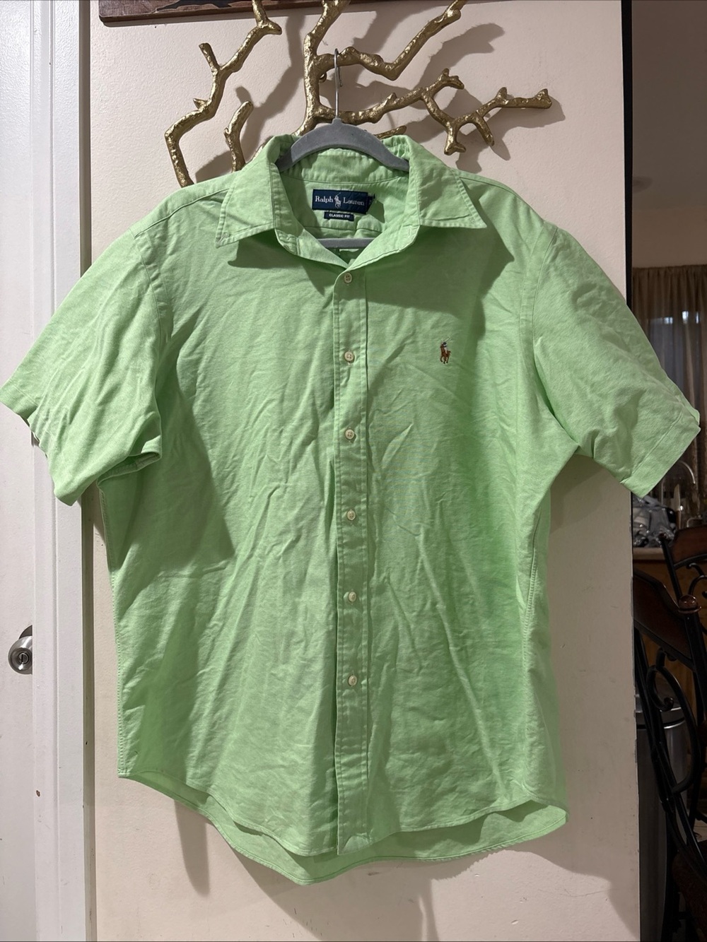Ralph Lauren Men’s Light Green Short-Sleeve Button-Down Shirt large